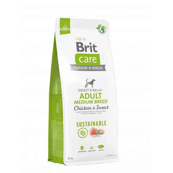 Сухой корм Brit Care Dog Sustainable Adult Medium Breed для собак средних пород, с курицей и насекомыми, 12 кг Винница