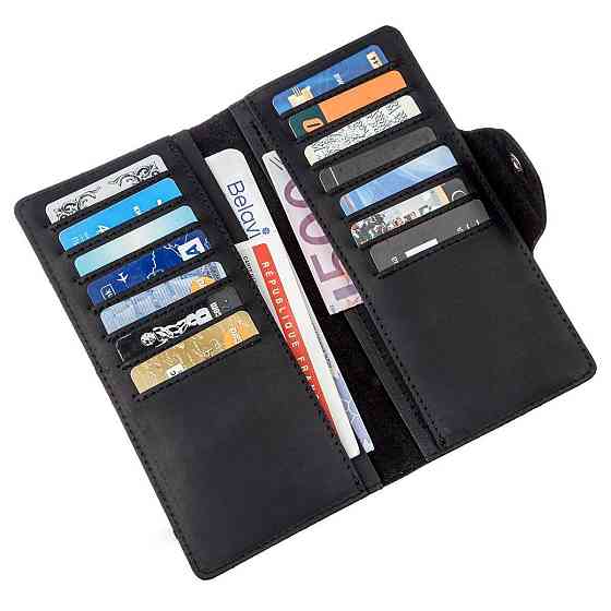 Гаманець чоловічий вертикальний з вінтажної шкіри на кнопках SHVIGEL 16182 Чорний Київ