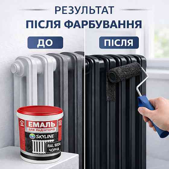 Акрилова емаль для радіаторів і труб опалення SkyLine, глянцева, термостійка, без запаху, чорна, 400 мл Харків