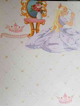 Метрові шпалери вінілові на флізеліні AdaWall Ada Kids для дівчинки принцеси корони дзеркала пісочні Київ