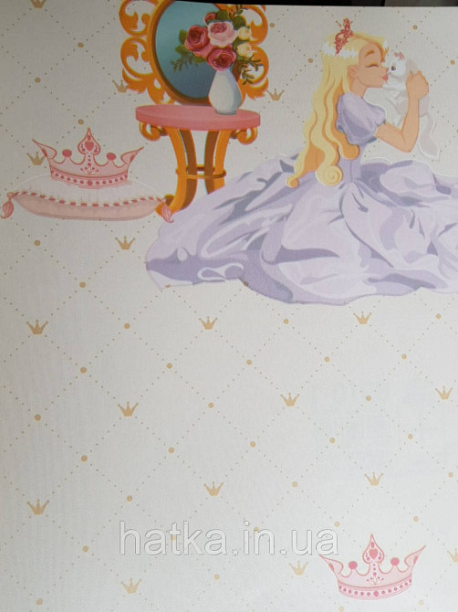 Метрові шпалери вінілові на флізеліні AdaWall Ada Kids для дівчинки принцеси корони дзеркала пісочні Київ - фото 1