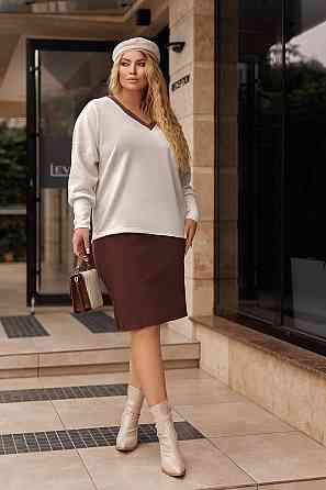 Жіночий костюм-двійка з ангори "Almo" оптом | Батал Молочний +шоколадний, 50-52 Київ