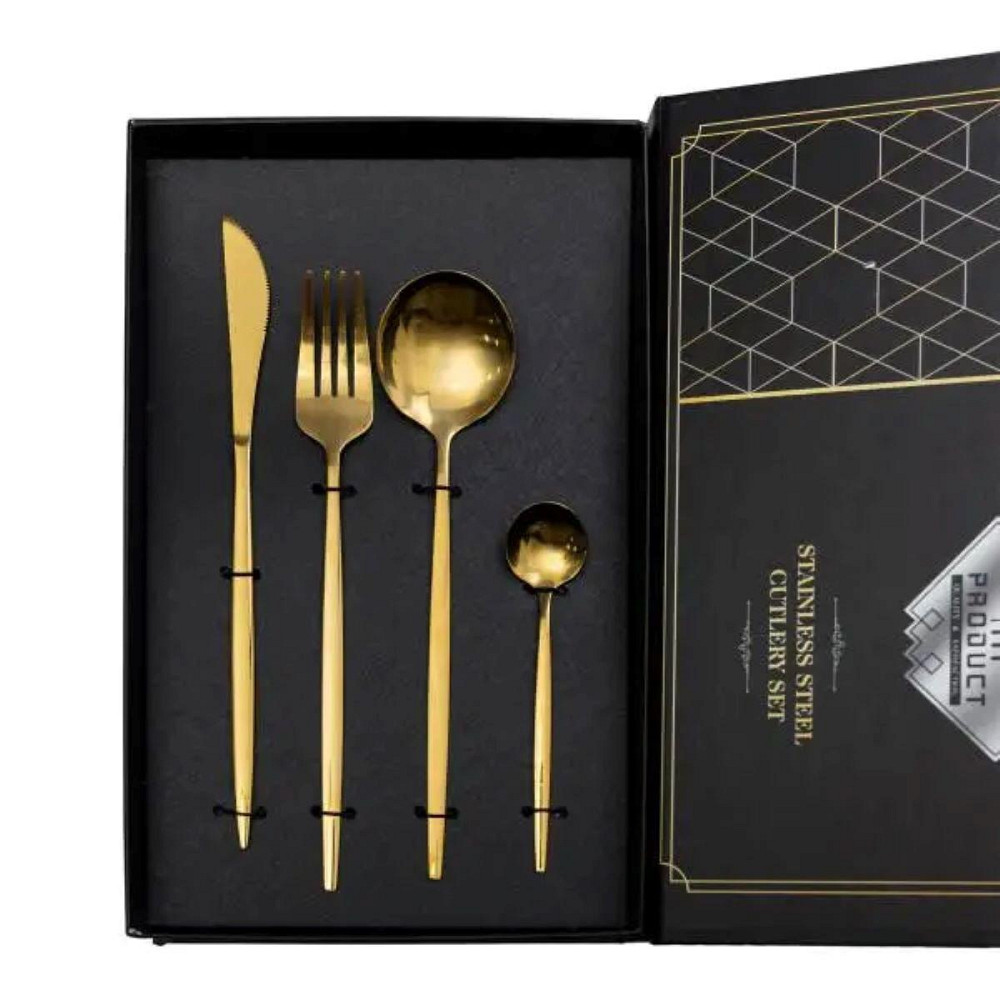 Набір столових приборів 24 предмети набір ложок виделок і ножів на 6 персон Золотистий HP-20-43 Київ - фото 3