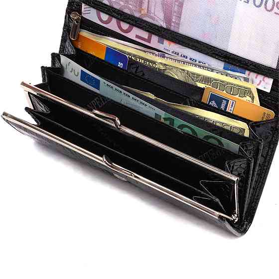 Стильный женский кошелек из лакированной натуральной кожи с тиснением под крокодила CANPELLINI 21707 Черный Киев