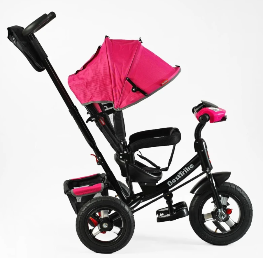 Велосипед триколісний Best Trike з батьківською ручкою надувні колеса Рожевий (33-908) Чернігів - фото 2