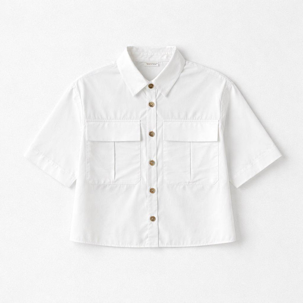 Рубашка женская Mix Ray 3656 короткая широкая с наложенными карманами белая, белый, M Киев - изображение 18