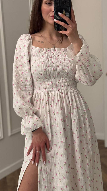 Жіноча сукня міді з відкритими плечима з мусліну Тюльпан XS/S Харків - фото 4