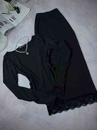 Жіночий стильний костюм з мерживом лонг+спідниця ( міні)  рубчик+мереживо Одеса