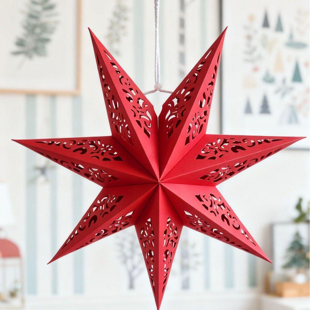 Картонная звезда объемная декоративная 35 см красный Киев - изображение 1