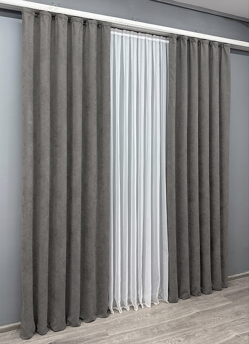 Комплект готових штор VR-Textil Мікровелюр Petek YL № 1705ш Світло-сірий 150х295 см 2 шт (33-0600) Київ - фото 4