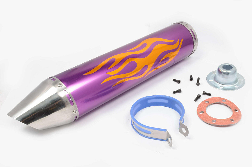 Глушник (тюнінг) 420 * 100mm, кріп. Ø78mm (нержавіюча сталь, полумя, фіолетовий, прямоток, mod:3) Київ - фото 1