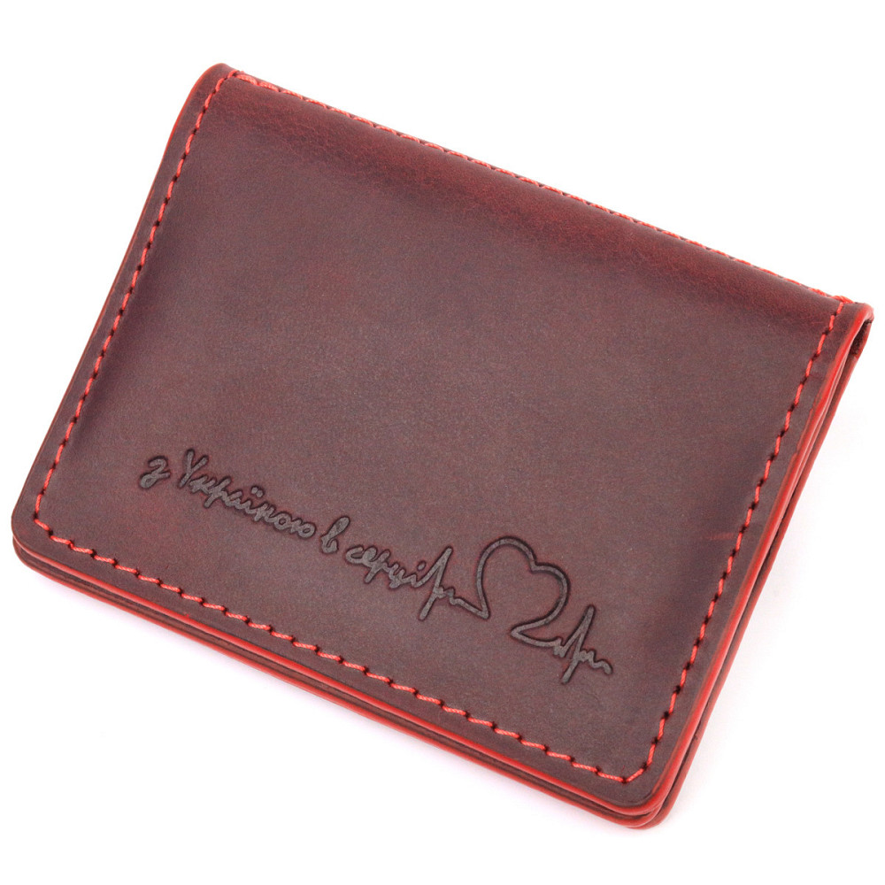 Красивая обложка на документы для женщин в винтажной коже Сердце GRANDE PELLE 16713 Бордовая Киев - изображение 1