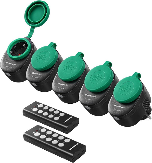 Радіорозетка DEWENWILS 16A 3680W IP44 з пультом програмована 5 шт для вулиці дальність 30 м чорна Київ - фото 1