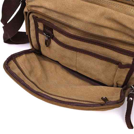 Функціональна чоловіча сумка месенджер із щільного текстилю Vintage 22206 Пісочний Київ