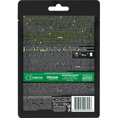 Маска для обличчя Garnier Skin Naturals Чорна Тканинна Вугілля + Чорні водорості 28 г (3600542097208) Вінниця - фото 2