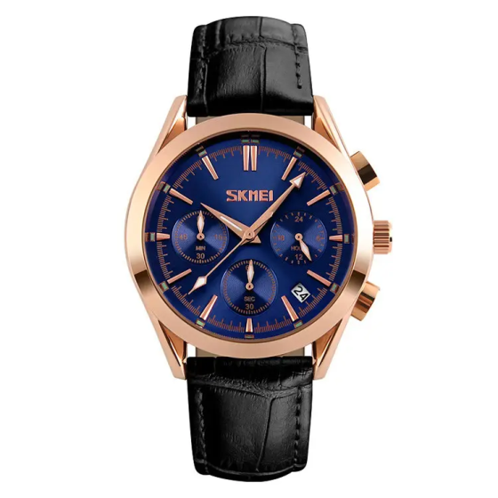 Чоловічий годинник Skmei Prestige 9127 (Чорний з синім циферблатом) Вінниця