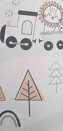 Шпалери флізелінові еко Rasch Kids World II 0.53х10 дитячі залізниця звірі дерева на білому Київ