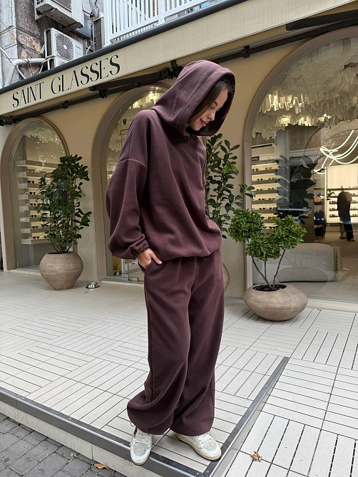 Жіночий стильний теплий костюм двосторонній фліс-полір Шоколад Одеса - фото 8