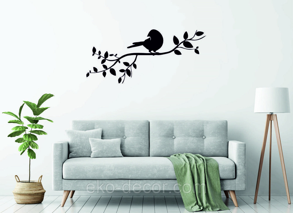 Декоративное настенное Панно «Птичка на ветке», Декор на стену 110*49см, Черный Киев - изображение 1