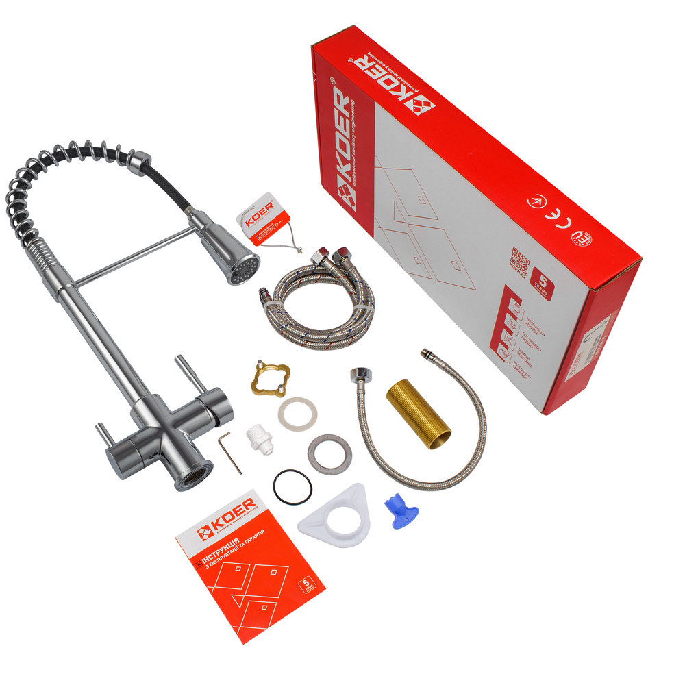 Кухонний змішувач Koer KB-72025-01 з виходом для питної води та пружинним виливом (KR5014) Харків - фото 2