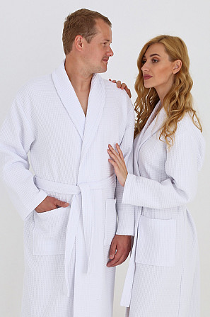 Чоловічий вафельний халат Ideal Textile довгий білий XXL Чернівці - фото 5