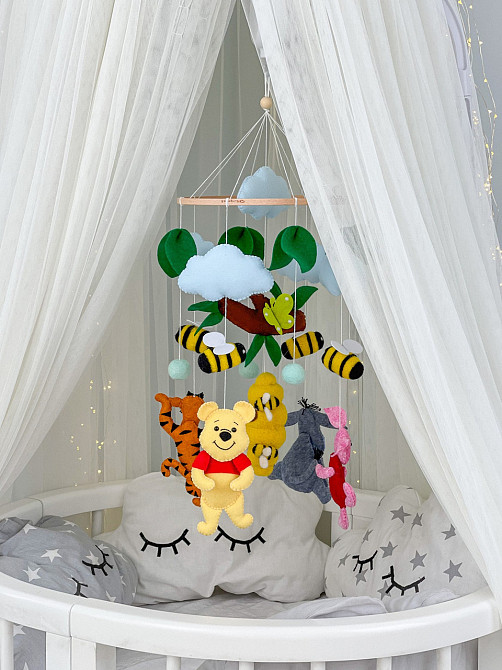 Дитячий мобіль на ліжечко для немовлят WooolyWool «Пригоди друзів» Київ - фото 1