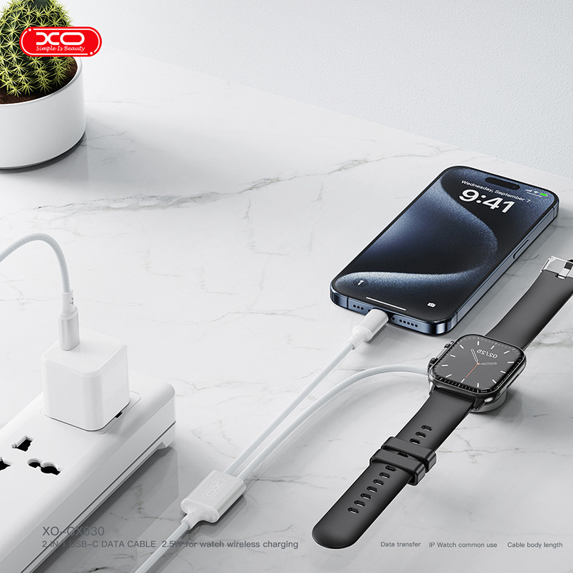 Бездротовий зарядний пристрій XO CX030 2в1 Type-c + Watch Charger білий Львів - фото 3