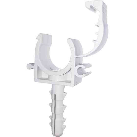 Кліпса-дюбель з клямкою для кріплення труби Ø20мм біла (100шт) Киев