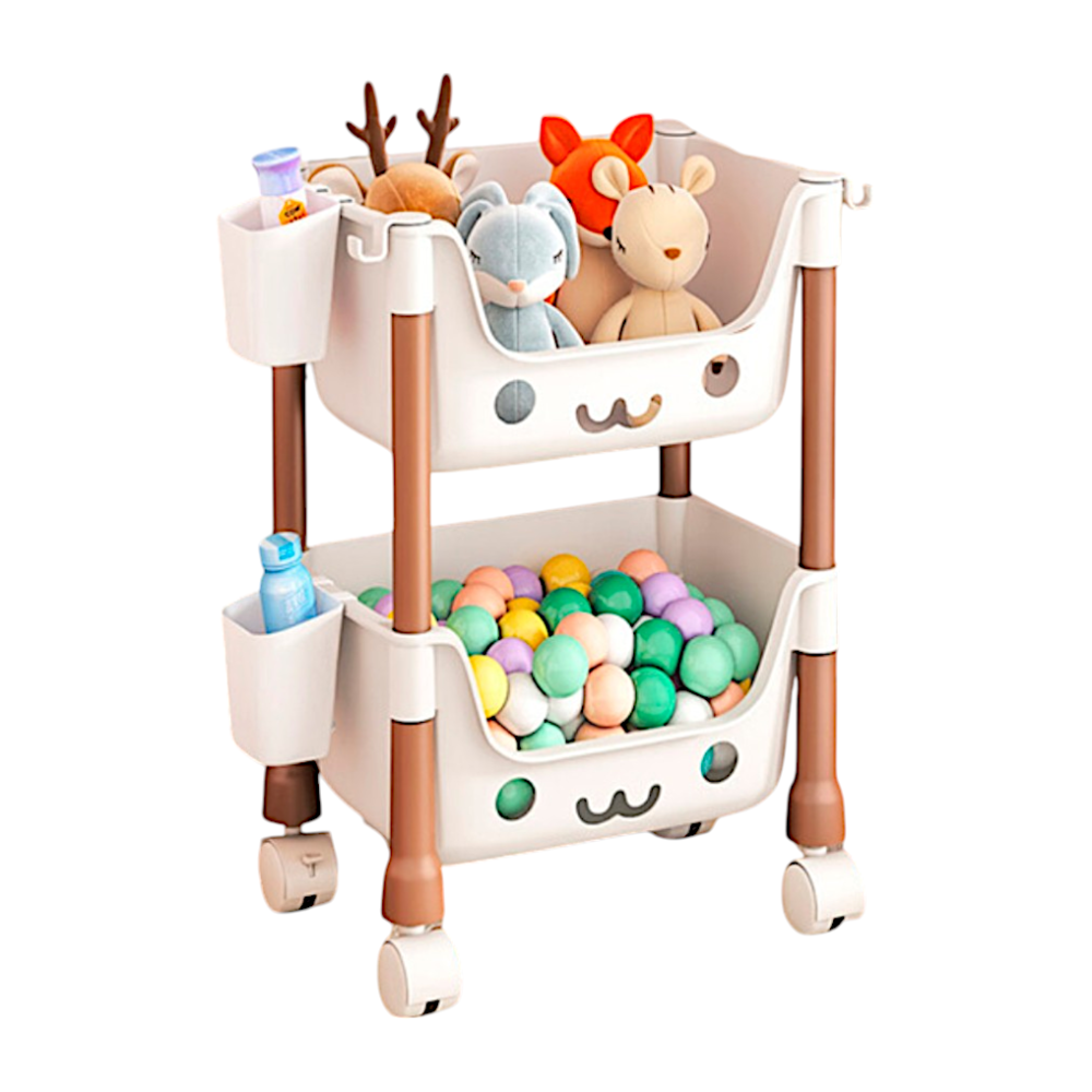 Стелаж для іграшок на колесах з двома рівнями для дитячої, органайзер, 43×30.3×22 см, білий/коричневий Кам'янець-Подільський - фото 7