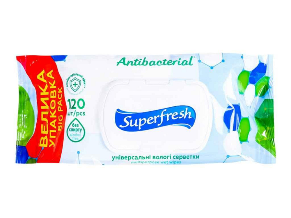 Влажные салфетки детские Antibacterial с клапаном 120шт уп ТМ SUPER FRESH Киев - изображение 1