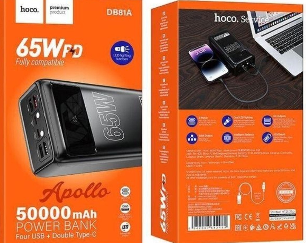 Power bank 65w для ноутбука Hoco DB81 50000 mah павербанк. Киев - изображение 5