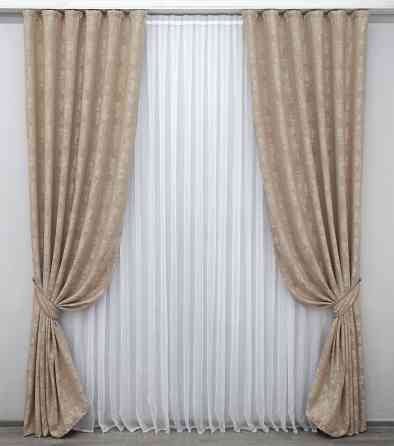 Комплект готовых штор VR-Textil Жаккард Sultan YL № 1290ш Бежево-пудровый 150х270 см 2 шт (33-0143) Киев