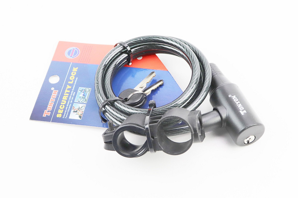 Замок протиугінний тросовий 1500х8мм під ключ, кріплення за трубу сидіння, TY505 Київ - фото 1