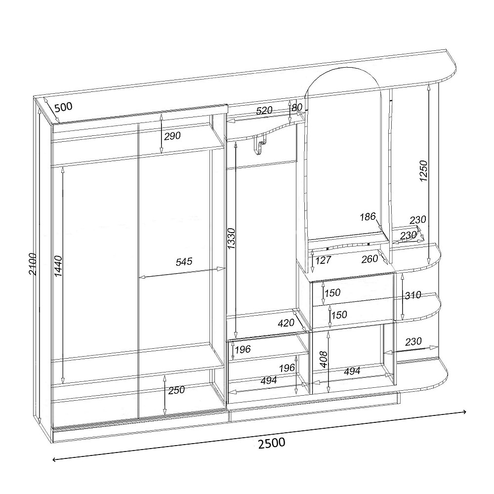 Передпокій Люкс-купе LUX, Дуб Сонома Трюфель, 2500/500/2100 Львів - фото 2
