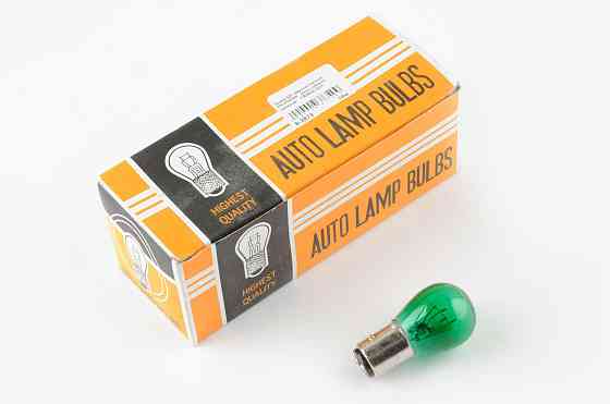 Лампа S25 (двоконтактна) 12V 21W/5W (стоп, габарит) (зелена) ORANGE BOX Київ