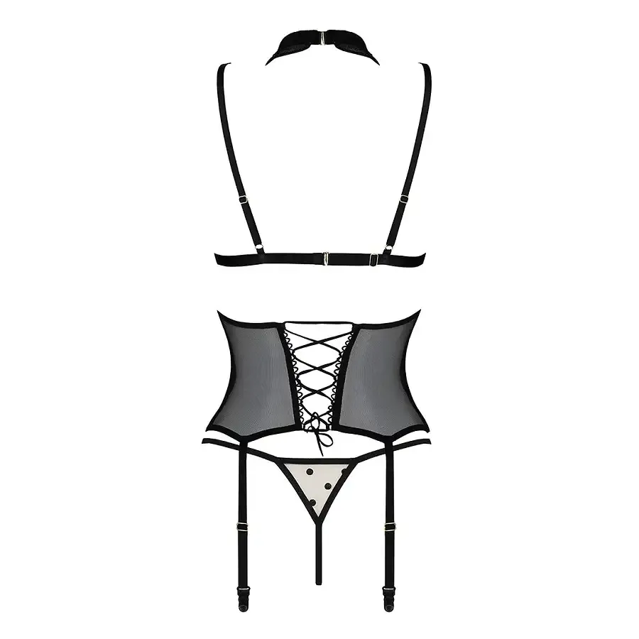 Корсет з відкритими грудьми Passion DOMINICA CORSET L/XL beige, пажі для панчіх, стрінги Львов - изображение 4