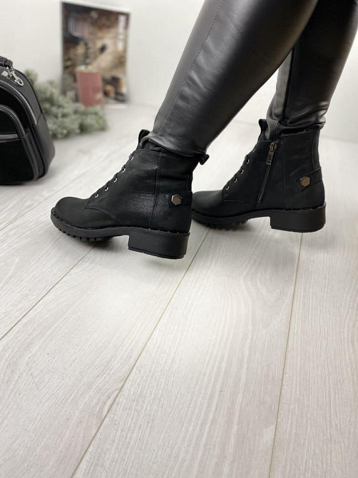 Черевики жіночі D and V чорні шкіра-сатин натуральна висота 12см підошва 1/3,5см (2980) Коломыя - изображение 1