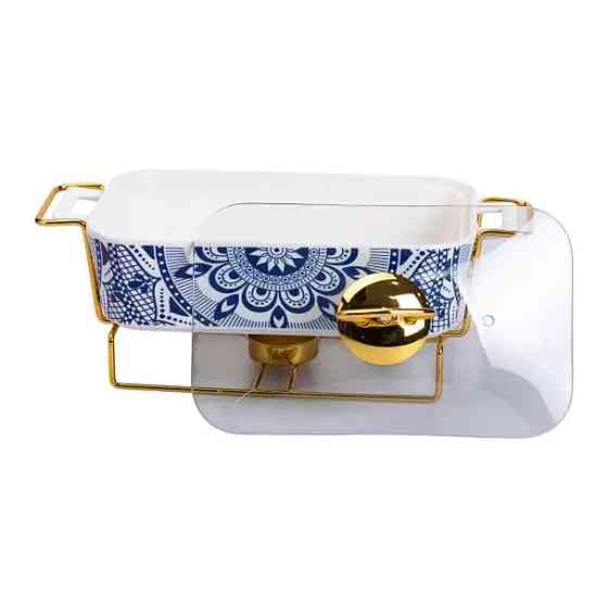 Yiwu Марміт порцелянаовий із скляною кришкою 38х18.5х15.5 см на металевій підставці 1 л -S Коломыя