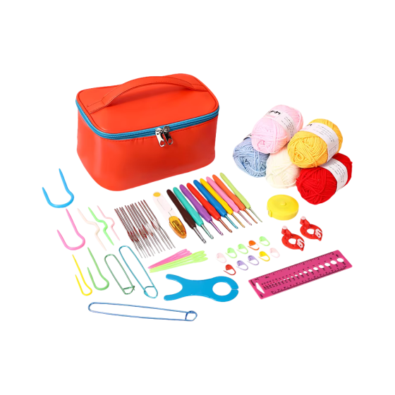Набір для в'язання гачком із пряжею та аксесуарами в косметичці, червоний колір Кам'янець-Подільський