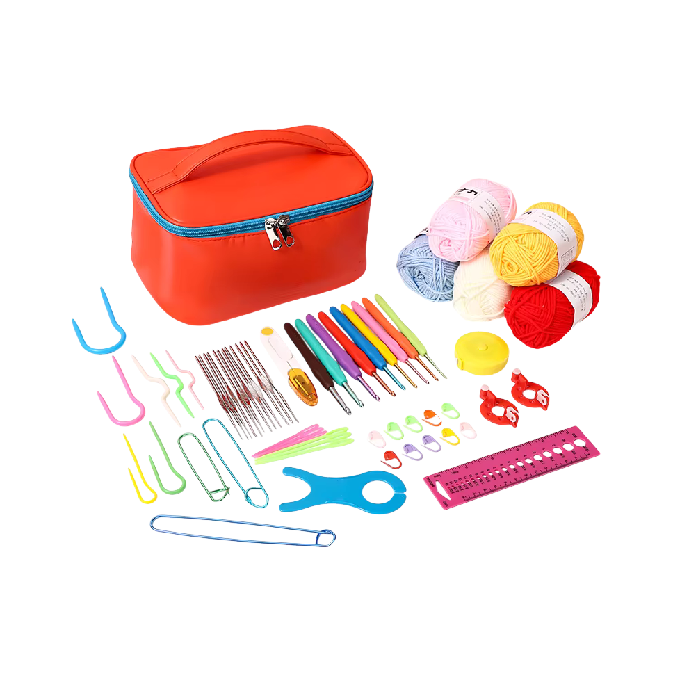Набор для вязания крючком с пряжей и аксессуарами в косметичке, красный цвет Каменец-Подольский - изображение 1