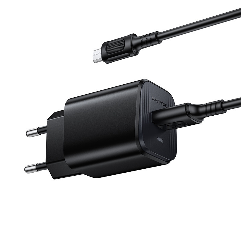 Мережевий зарядний пристрій з кабелем BOROFONE BAS82A Star single port QC3.0 charger set (Micro) (EU) Black Одеса - фото 3