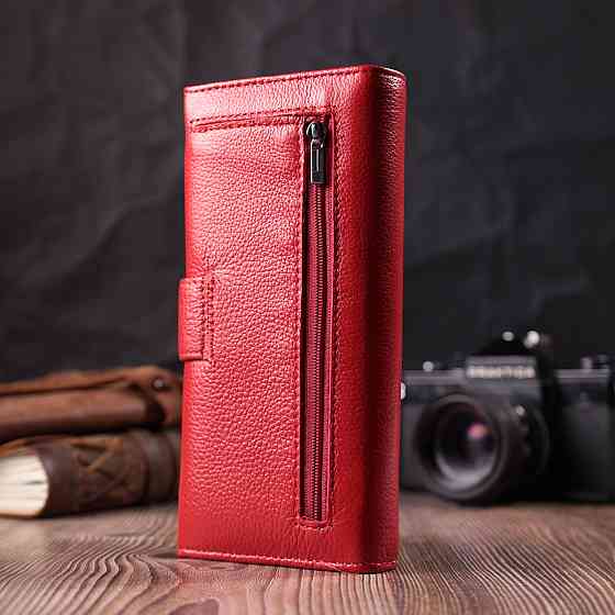 Жіночий гаманець на чотири відділення для купюр з натуральної шкіри ST Leather 22549 Червоний Київ