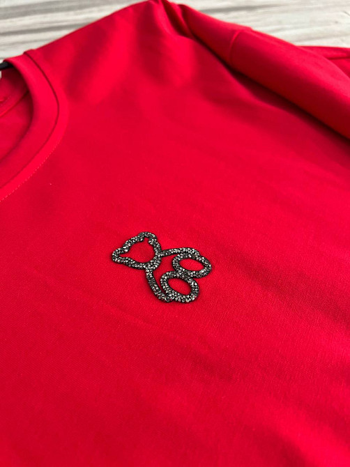 Футболка женская A-N 2006 базова широка оверсайз ведмедик камінчики one size, червоний, one size Київ - фото 8