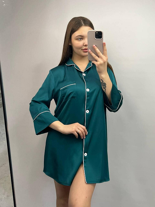 Женская ночная рубашка удлиненная шелковая Бирюзовый S Харьков - изображение 8