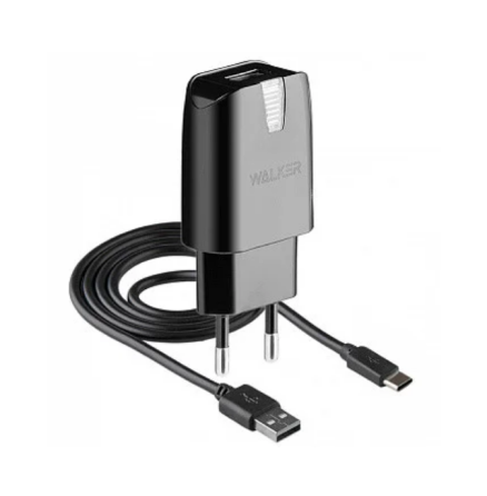 Зарядний пристрій мережевий USB + кабель Type-C 2,0A чорний WALKER WH-21 Житомир