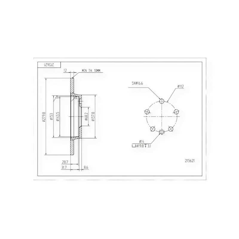 Диск Volken T-4 2.5 (65-75 kwt) (1996-2003) задній (280mmx12mm) гальмівний Мукачево - фото 1