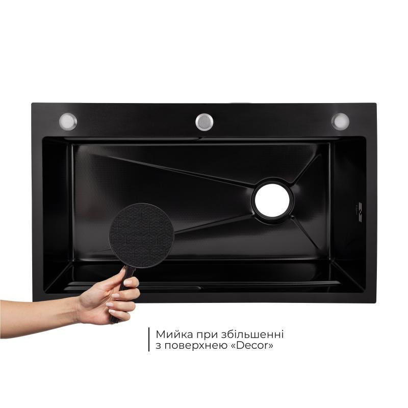 Мийка для кухні інтегрована Lidz Handmade H7545B Decor Black PVD Honeycomb 3,0/1,0 мм LDH7545BDECPVD48373 чорна Київ - фото 4