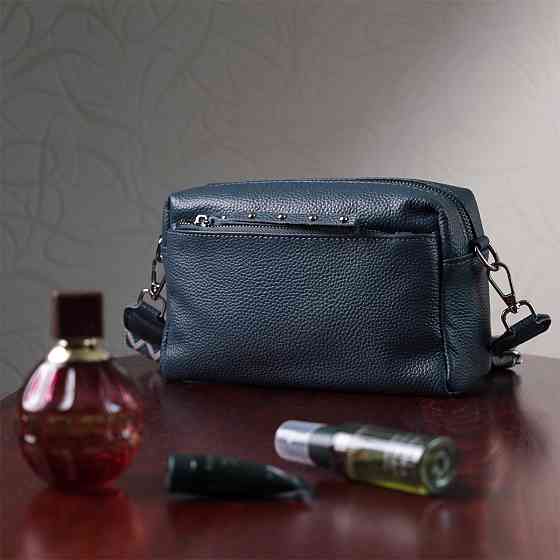 Жіноча шкіряна сумка зі стильним бігунком Vintage 22652 Синя Київ