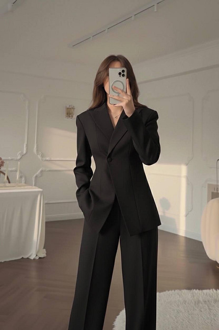 Жіночий стильний костюм-двійка люкс + підкладка та плічка Чорний, 46/48 Одеса - фото 1