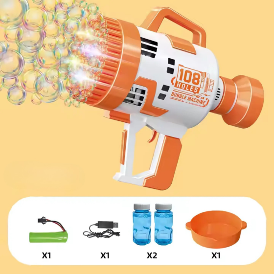 Генератор мыльных пузырей, пистолет с LED-подсветкой на аккумуляторе для мыльных пузырей для детей, оранжевый Каменец-Подольский